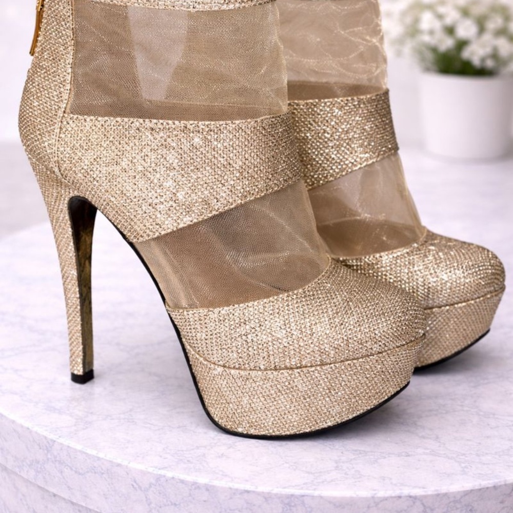 Gold Glitter Ankle Boots